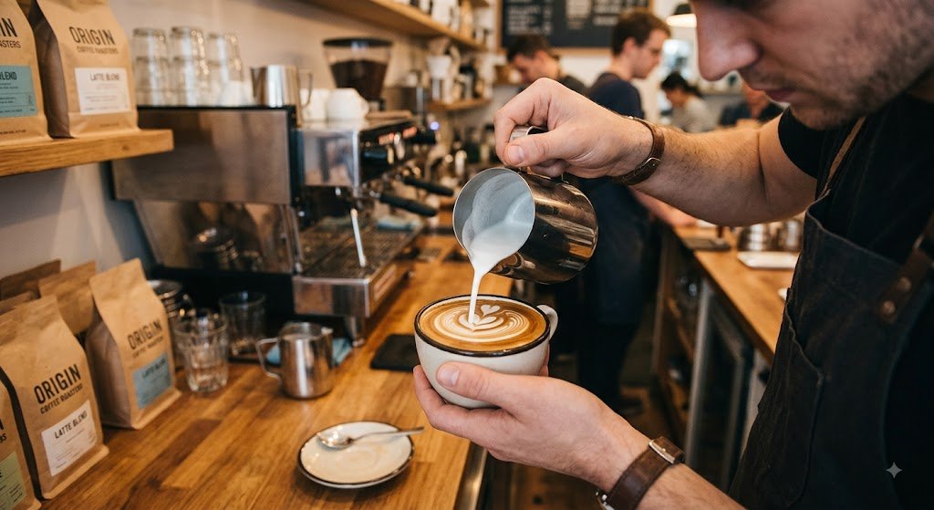 Barista pouring latte art